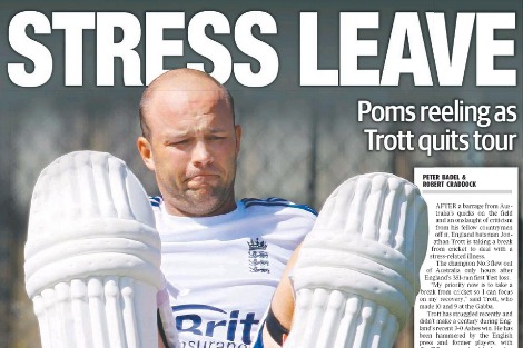 English batsman Jonathan Trott from back page of the Daily Telegraph