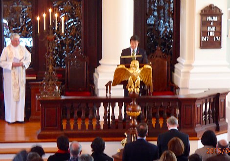His Excellency Omur Budak, the Consul General of Turkey, reads Ataturk’s 1934 tribute to the ANZACs at the centenary service in the Harvard Memorial