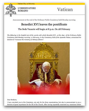Pope Benedict resignation announcement