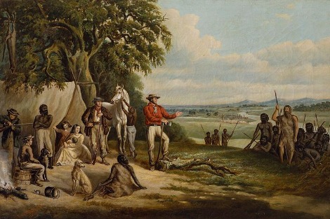 The first settlers discover Buckley, painting, oil on canvas, 62.5 x 95.5 cm, by Frederick William Woodhouse