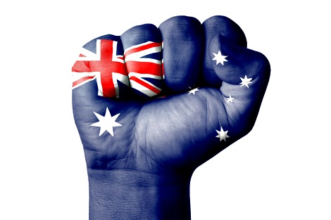 Australian flag painted on fist