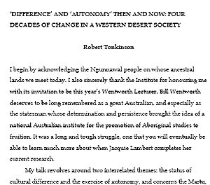 Wentworth Lecture