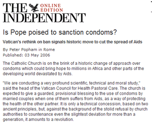  Is Pope poised to sanction condoms?