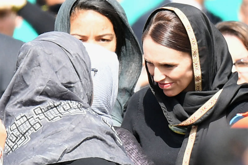 New Zealand Prime Minister Jacinda Ardern greets members of the Muslim community a week after the Christchurch mosque attacks (Photo by Kai Schwoerer/Getty Images)