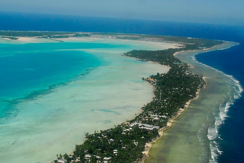 Aerial view of South Tarawa, the capital and hub of the Republic of Kiribati and home to approximately half of Kiribati's population. (Government of Kiribati / Wikimedia Commons)