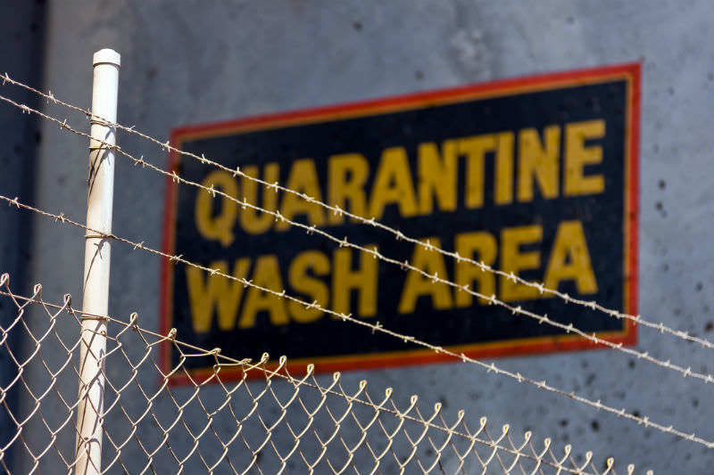 Barbed wire and sign reading, 'Quarantine wash' (Getty Images)