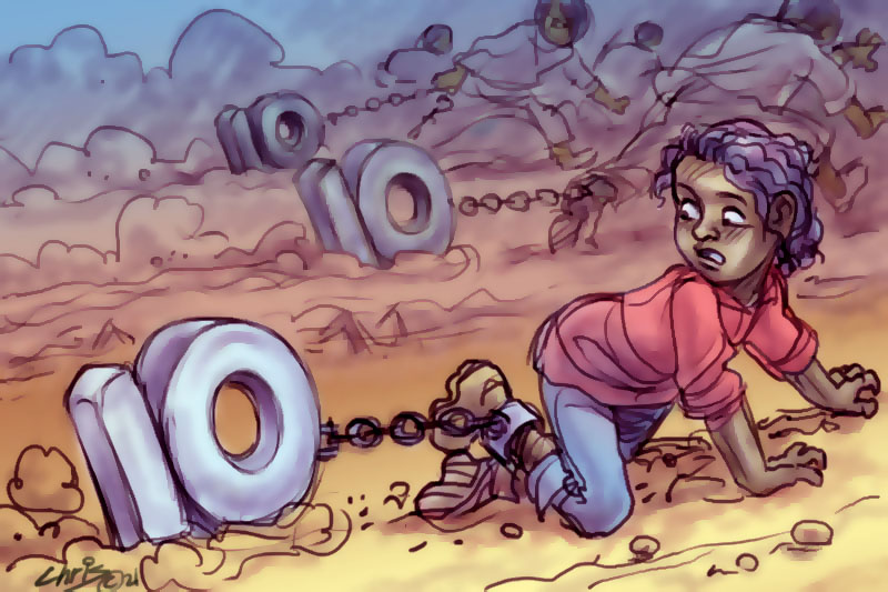 Main image: Children crawling dragging the number ten behind them (Illustration Chris Johnston)