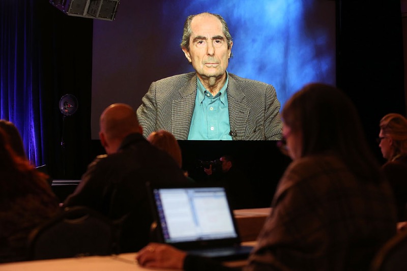 An image of author Philip Roth is projected onscreen as he speaks via satellite video feed to the audience during the PBS panel of "AMERICAN MASTERS Philip Roth: Unmasked" (Frederick M. Brown/Getty Images)