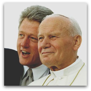 Pope John Paul II and former US President Bill Clinton