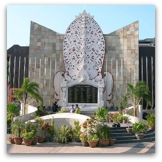 The Bali bombing memorial at the site of the original Paddy's Pub across the road from the site of the now demolished Sari club (to the left of this picture)