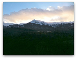 View of mountains from the balcony of the monastery of St Jovan Bigorski