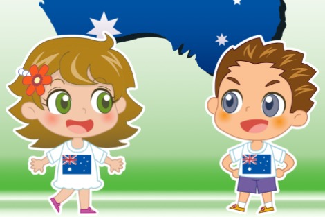 Young boy and young girl in Australian flag T-shirts