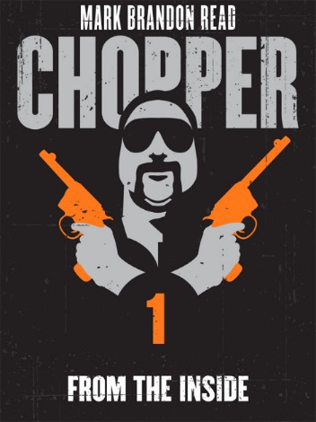 Artistic depiction of Mark Brandon 'Chopper' Read with pistols crossed