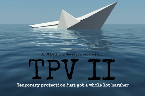 Mock movie advertisement features a sinking paper boat and the title TPV II: Temporary protection just got a whole lot harsher