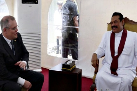 Scott Morrison sits with Sri Lankan President Mahinda Rajapaksa