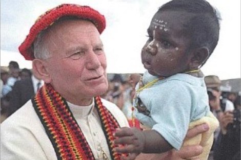 Pope John Paul II with Liam Marrantya, 1986