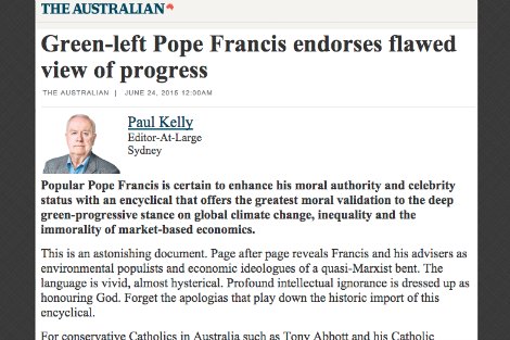 'Green-left Pope Francis endorses flawed view of progress' op-ed