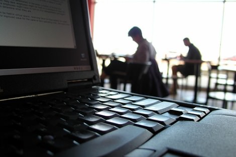 Laptop at a cafe