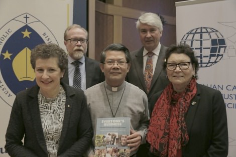 John Ferguson and Frank Brennan (back)
Susan Pascoe, Bishop Vincent Long, Elsie Heiss (front)