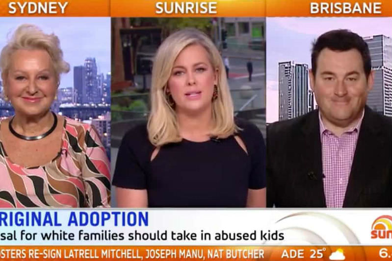 A screen grab from Sunrise TV show on Channel 7. L-R Prue MacSween, Samantha Armytage, Ben Davis. Photograph: Channel 7/ Sunrise