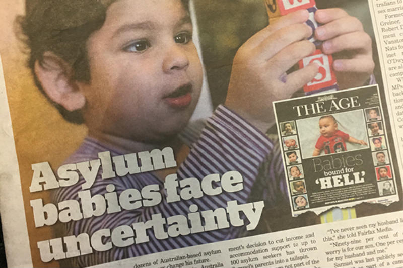'Asylum babies face uncertainty' Fairfax newspaper cover