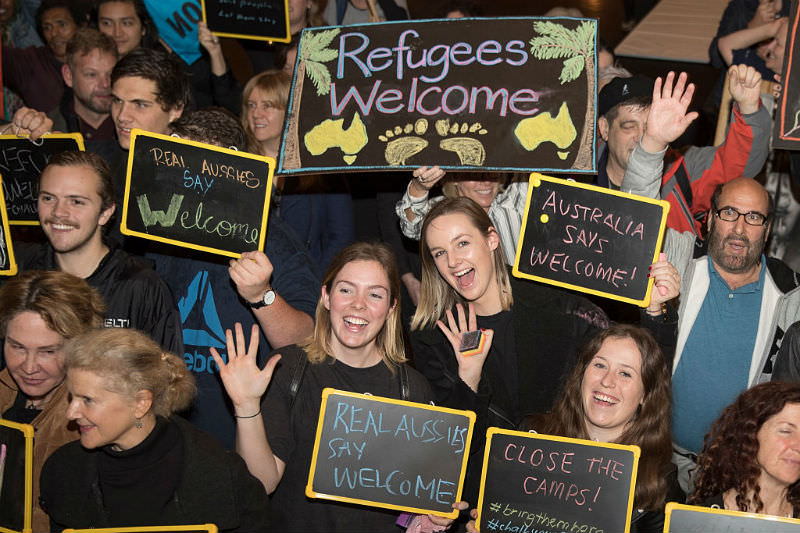 Protestors against refugee policy on June 19, 2016 in Sydney, Australia. The rally was organised as a show of public support for the closure the Manus Island and Nauru detention centres, and the safe resettlement of detained refugees in Australia. Refugee Week runs from 19 to 25 June. (Photo by Brook Mitchell/Getty Images)
