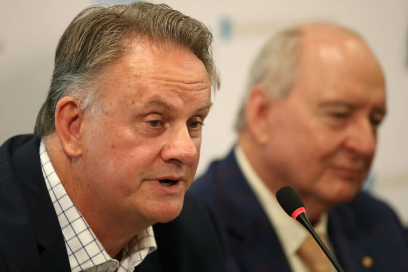 Mark Latham and 2GB shock jock Alan Jones in 2017 during the launch of Latham's book Outsiders - I won't be silenced' (Cameron Spencer/Getty Images)