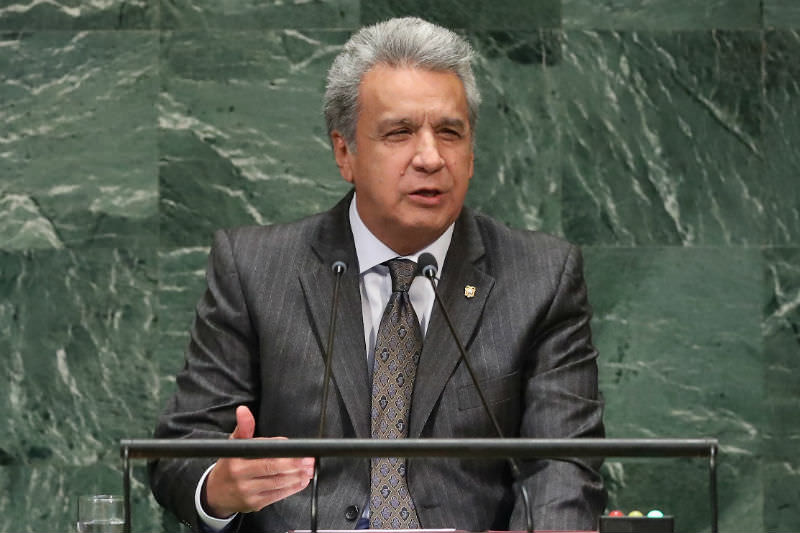 Lenin Moreno Garces addresses the United Nations in September 2018 (Photo by John Moore/Getty Images)