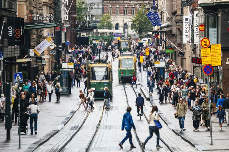 Crowded Aleksi street, Helsinki, Finland. Image credit: peeterv / Getty