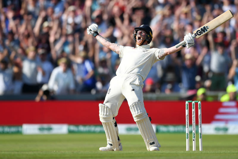 Ben Stokes of England celebrates hitting the winning runs to win the 3rd Specsavers Ashes Test match between England and Australia at Headingley on 25 August 2019 in Leeds, England. (Photo by Gareth Copley/Getty Images)