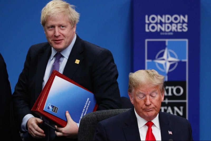 UK Prime Minister Boris Johnson and US President Donald Trump attend the NATO summit on 4 December 2019 in Watford, England. (Photo by Dan Kitwood/Getty Images)