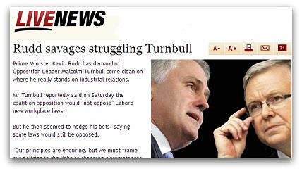 Rudd savages struggling Tunbull, from Livenews